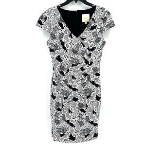 Modcloth Floral Lace Print Ruched Waist Wiggle Dress Womens Size Medium